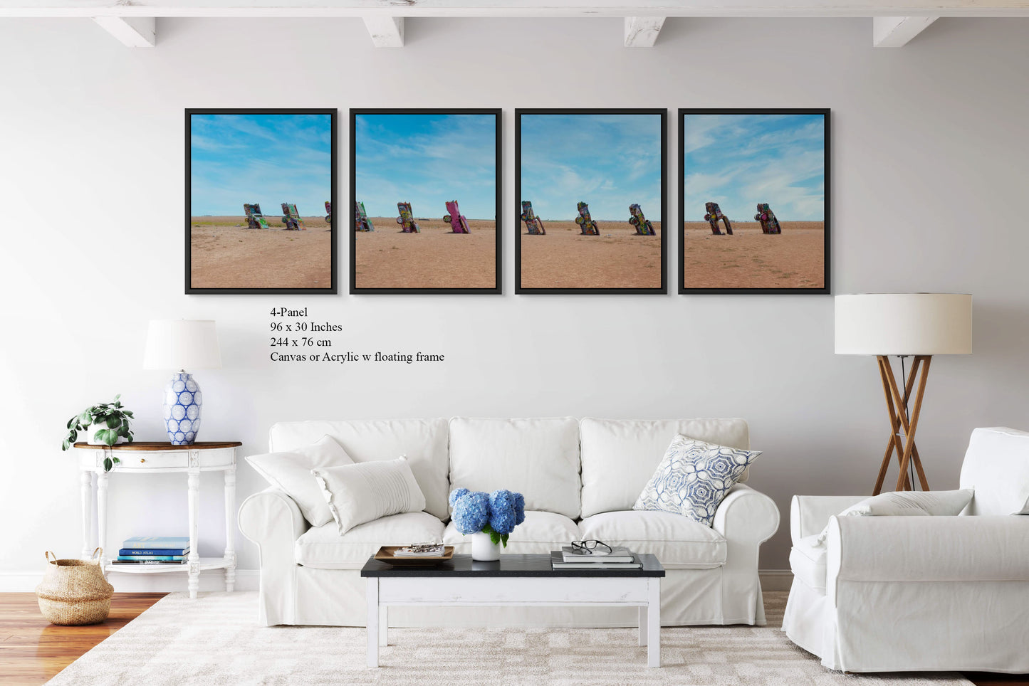 Panoramic Photograph of Cadillac Ranch – Iconic Roadside Attraction in Amarillo, Texas Landmark, Route 66 Art