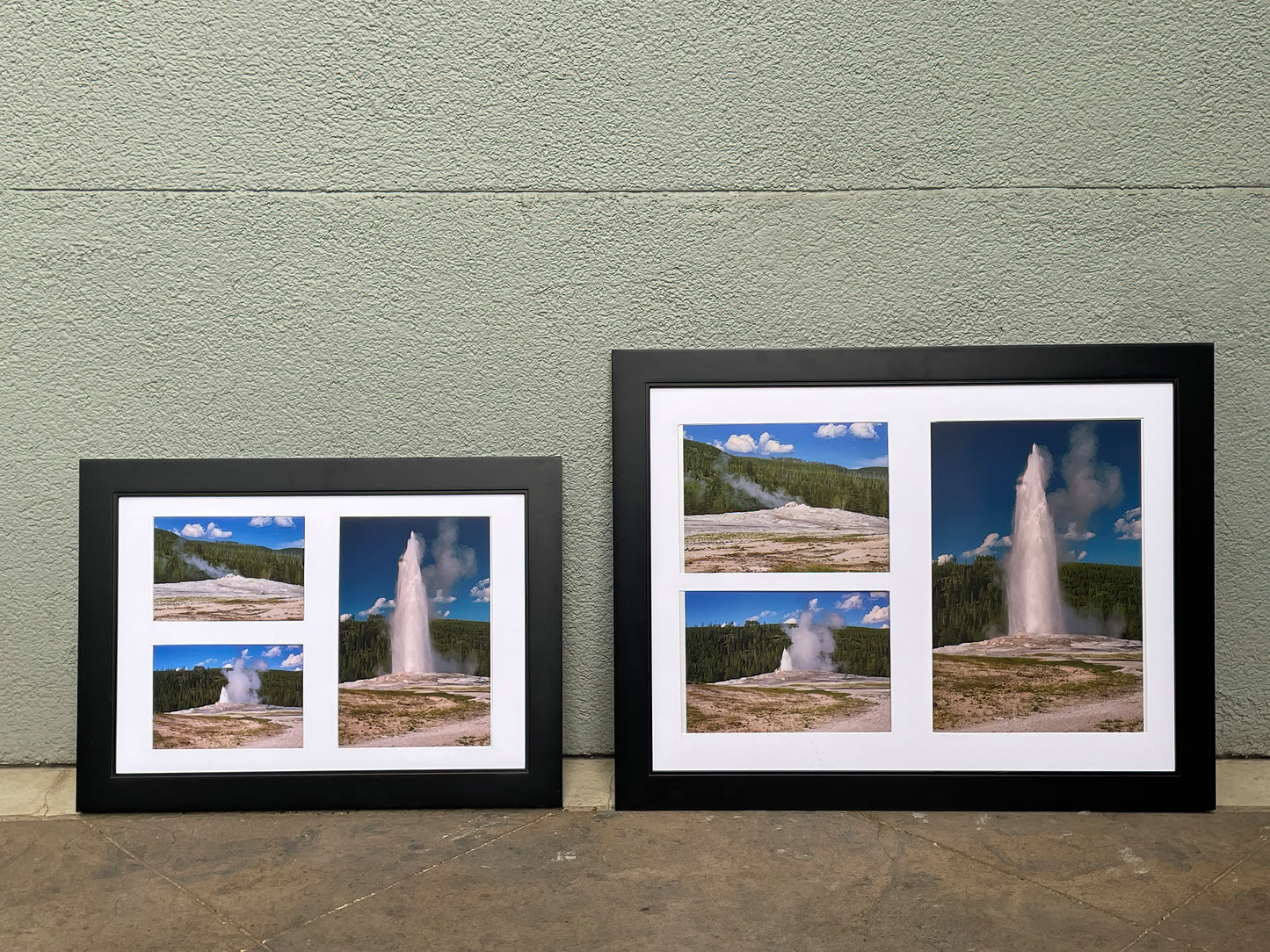 Old Faithful Geyser Photo Montage – Framed Yellowstone National Park Landscape Art Print – Scenic Nature Photography