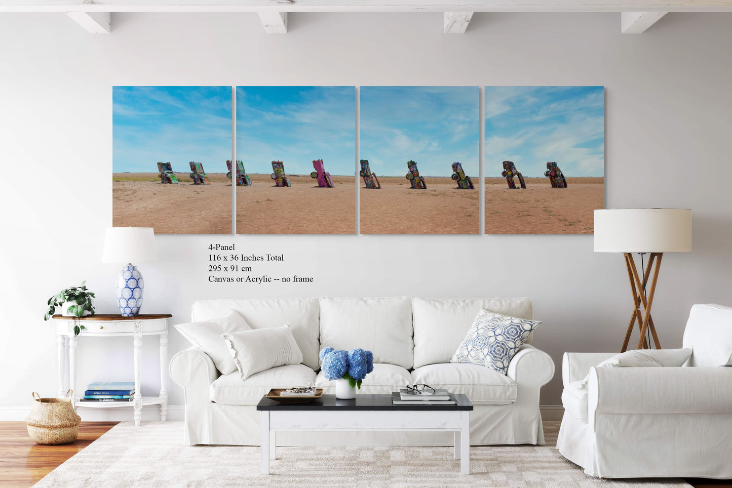Panoramic Photograph of Cadillac Ranch – Iconic Roadside Attraction in Amarillo, Texas Landmark, Route 66 Art